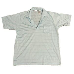 Idletime Brand Mens Medium Light Blue Golf Polo Shirt Striped Pattern Design